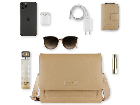 Сумка через плечо женская BUGATTI ЭЛЬЗА | ELSA, песочного цвета, воловья кожа/полиэстер, 25х8,5х20 см - рис 11.