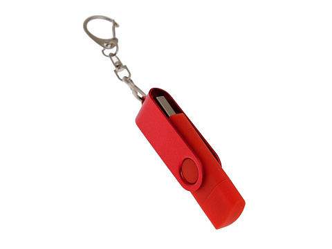 USB-флешка на 16 Гб 2 в 1 поворотный механизм, c дополнительным разъемом Type-C с одноцветным металлическим клипом, красный - рис 2.