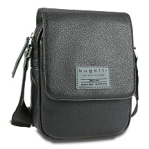 Сумка наплечная BUGATTI МОТОБАЙК D | MOTO D, чёрная, полиуретан, 18х6х24 см, 2 л