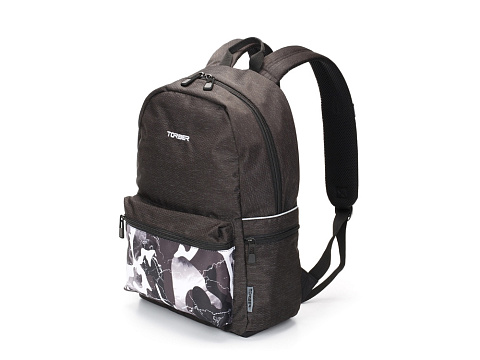 Рюкзак TORBER ГРАФФИТИ, серый с карманом черно-белого цвета, полиэстер, 44 х 31 х 18 см - рис 2.