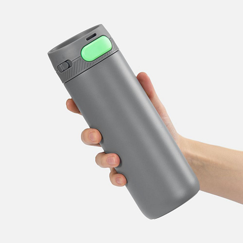 Термостакан X1 с цветной кнопкой, серый с зеленым - рис 5.