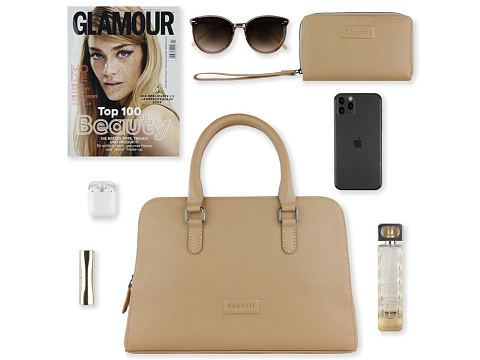 Сумка женская BUGATTI ЭЛЬЗА | ELSA, песочного цвета, воловья кожа/полиэстер, 32х13х22 см - рис 11.