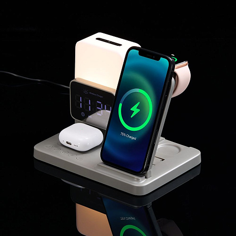 Зарядная станция с электронными часами и подсветкой Large Charge ver.3, серая - рис 8.