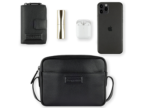 Сумка кросс-боди женская BUGATTI ЭЛЬЗА | ELSA, чёрная, воловья кожа/полиэстер, 19х5,5х14 см - рис 11.