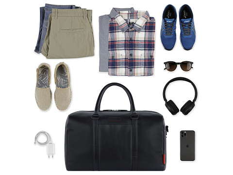 Сумка дорожная BUGATTI КЛАРК | CLARK, чёрная, воловья кожа/полиэстер, 45х20х27,5 см, 24 л - рис 6.