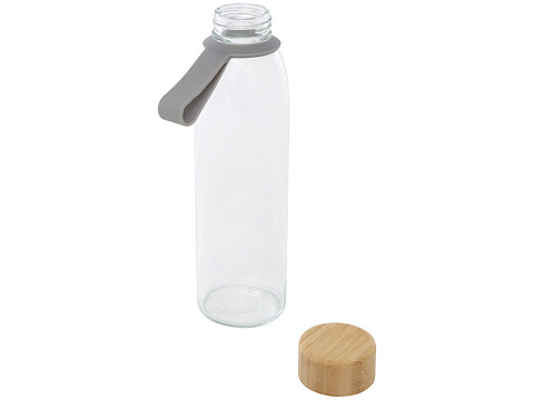 Стеклянная бутылка для воды Porto объемом 500 мл с силиконовой ручкой и бамбуковой крышкой - Серый - рис 3.