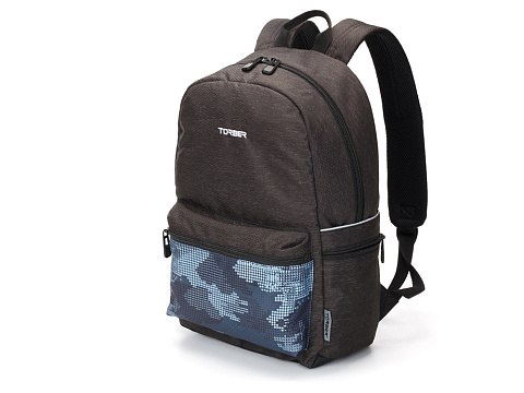 Рюкзак TORBER ГРАФФИТИ, серый с карманом синего цвета, полиэстер, 44 x 31 x 18 см - рис 2.