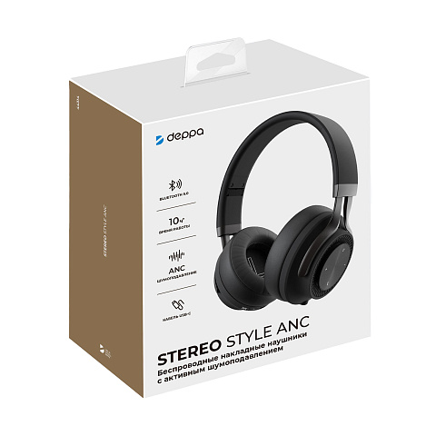 Беспроводные накладные наушники Stereo Style ANC , BT 5.0, ANC, 500мАч, черный, Deppa - рис 6.