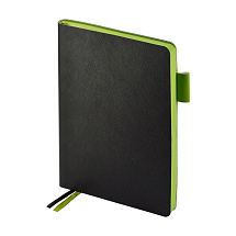 Ежедневник А5 датированный Boston 2026, черный с салатовым обрезом