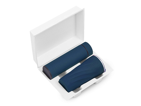 Подарочный набор FAMILY с термосом и термокружкой, темно-синий - рис 2.