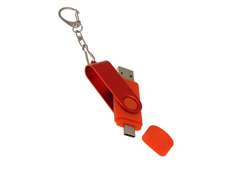 USB-флешка на 16 Гб 2 в 1 поворотный механизм, c дополнительным разъемом Type-C с одноцветным металлическим клипом, красный - рис 4.