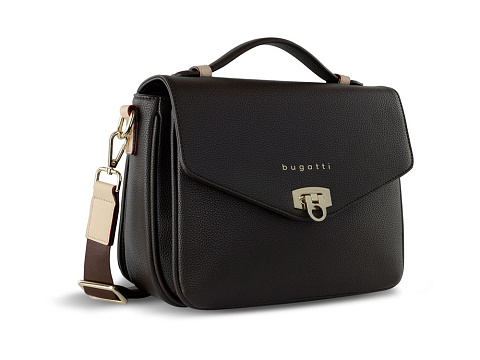 Сумка женская BUGATTI ЭЛЛА | ELLA, тёмно-коричневая, полиуретан, 29х10х22 см