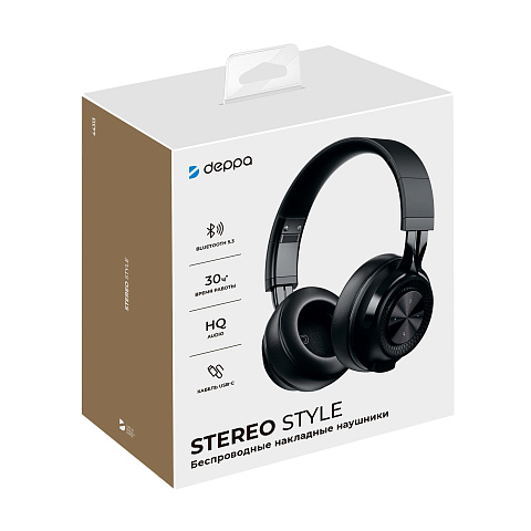 Беспроводные накладные наушники Stereo Style, BT 5.3, 400мАч, черный, Deppa - рис 6.