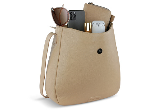 Сумка женская BUGATTI ЭЛЬЗА | ELSA, песочного цвета, воловья кожа/полиэстер, 29х8х27 см - рис 10.