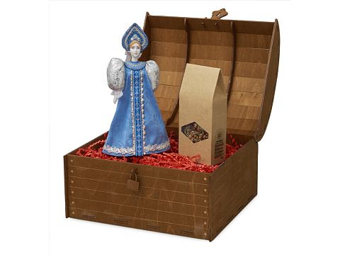 Подарочный набор: кукла фарфоровая, чай Малина с мятой, голубой