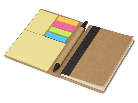 Блокнот А6 Write and stick с ручкой и набором стикеров, черный - рис 2.