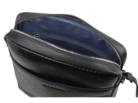Сумка наплечная мужская BUGATTI КОМЕТА | COMET, чёрная, воловья кожа/полиэстер, 23,5х5х26 см - рис 4.