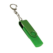 USB-флешка на 32 Гб 2 в 1 поворотный механизм, c дополнительным разъемом Type-C с одноцветным металлическим клипом, зеленый