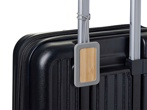 Бамбуковая багажная бирка с силиконовым чехлом Тагу, серый - рис 5.