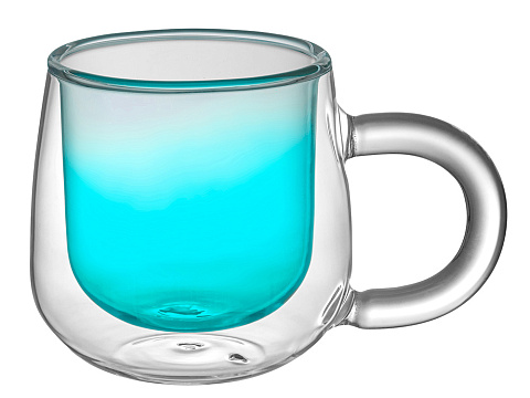 Кружка с двойными стенками с широкой ручкой и градиентным покрытием Fog, бирюзовый - рис 2.
