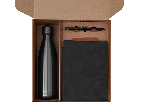 Подарочный набор с термобутылкой, блокнотом, ручкой и чаем, черный - рис 2.