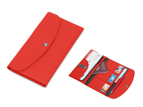 Органайзер для документов на кнопке с отделением для купюр и ручки, упаковка в индивидуальный пакет, красный/серый