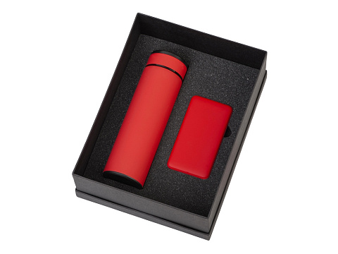 Подарочный набор с термосом и повербанком С2, красный - рис 2.