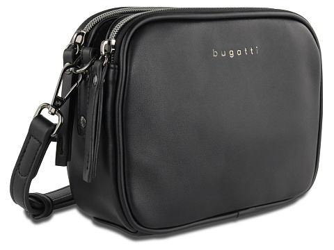Сумка кросс-боди женская BUGATTI АЛМАТА | ALMATA, чёрная, полиуретан, 21,5х6х15 см