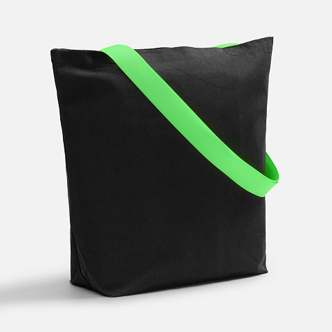 Шопер B5, черный с широкими зелеными ручками - рис 2.