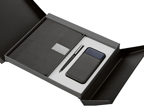 Подарочный набор Tesla с блокнотом А5, ручкой и пауэрбенком на 10 000 mAh, черный - рис 4.
