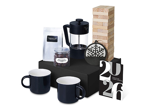 Подарочный набор c френчпрессом, кружками и чаем, черный - рис 2.