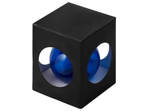 Стеклянный елочный шар Christmas bauble, синий прозрачный, с серебристым колпачком в черной коробке - рис 2.