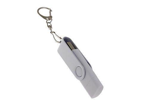 USB-флешка на 64 Гб 2 в 1 поворотный механизм, c дополнительным разъемом Type-C с одноцветным металлическим клипом, белый - рис 2.