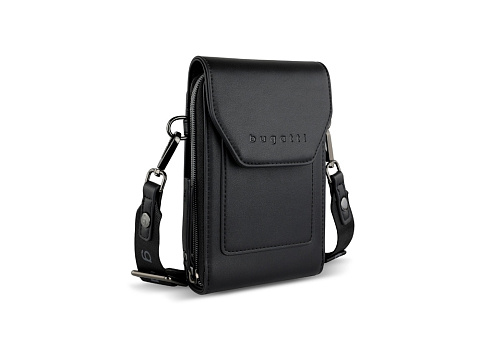 Сумка наплечная BUGATTI АЛМАТА | ALMATA, чёрная, полиуретан, 11х4х19 см