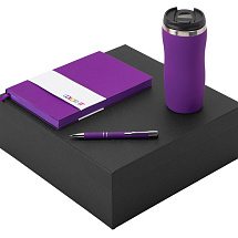 Подарочный набор с блокнотом С1, металлической ручкой и термокружкой, фиолетовый