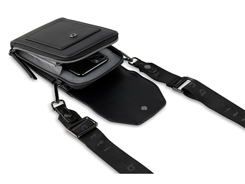 Сумка наплечная BUGATTI АЛМАТА | ALMATA, чёрная, полиуретан, 11х4х19 см - рис 9.