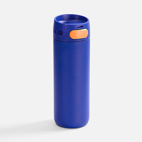 Термостакан X1 с цветной кнопкой, синий с оранжевым - рис 2.