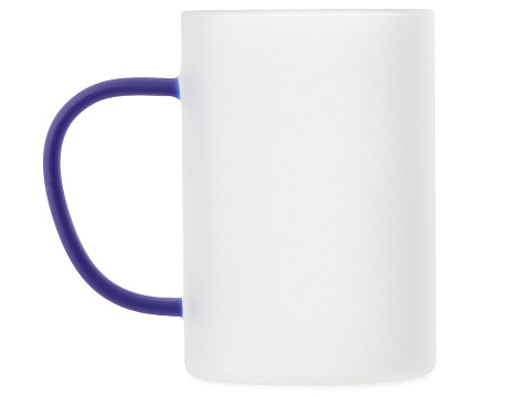 Стеклянная матовая кружка Акцент с цветной ручкой для сублимации, синий - рис 3.