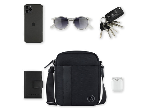 Сумка наплечная мужская BUGATTI Nero, чёрная, нейлон 1680D/кожа, 17х5х21 см - рис 6.