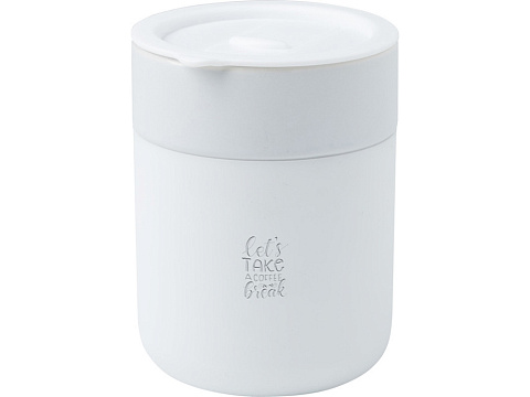 Java керамическая кружка емкостью 330 мл с силиконовой оберткой и пластиковой крышкой - Белый - рис 5.