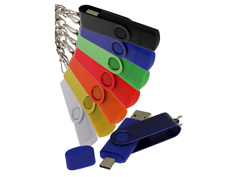 USB-флешка на 16 Гб 2 в 1 поворотный механизм, c дополнительным разъемом Type-C с одноцветным металлическим клипом, белый - рис 5.