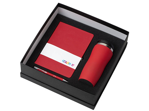 Подарочный набор с блокнотом С3, металлической ручкой и термокружкой, красный - рис 2.