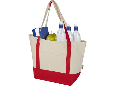 Sam эко- сумка из переработанного хлопка, сертифицированного согласно GRS, плотностью 320 г/м² - Красный / Натуральный - рис 4.