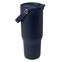 Термостакан Bronx объемом 900 мл из меди и переработанной нержавеющей стали, сертифицированной по стандарту RCS, с вакуумной изоляцией и крышкой с двойной функцией - Темно - синий