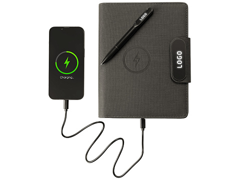 Подарочный набор металлическая ручка и блокнот А5 Twilight  со светящимся логотипом и пауэрбэнком - рис 6.