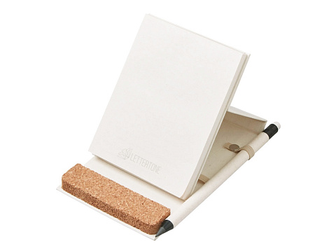 Блокнот с подставкой для телефона из пробки Milky S, молочно-белый - рис 3.