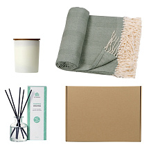 Подарочный набор с пледом, свечой и диффузором, оливковый