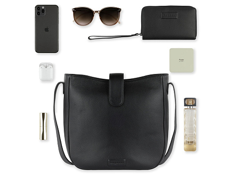 Сумка женская BUGATTI ЭЛЬЗА | ELSA, чёрная, воловья кожа/полиэстер, 29х8х27 см - рис 11.