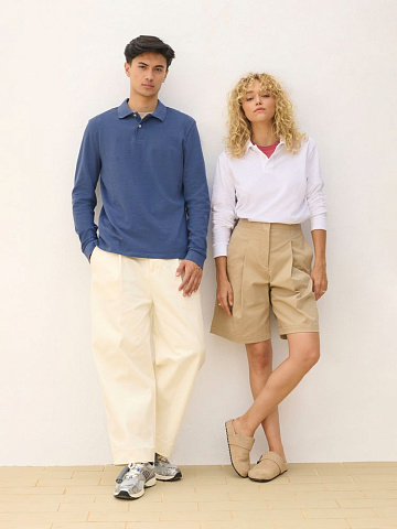 Рубашка поло унисекс с длинным рукавом Pacific LSL, синяя (джинс) - рис 8.