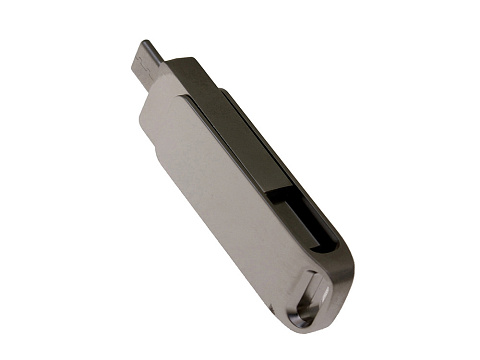 USB 2.0- флешка на 16 Гб поворотный механизм 2 в 1, c дополнительным разъемом Type-C с одноцветным металлическим клипом, серый - рис 3.
